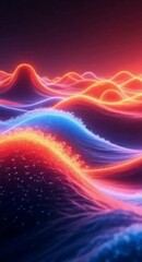 Aufkleber - Abstract Glowing Waves of Blue and Orange in a Dark Environment