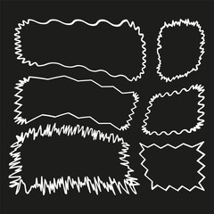 Poster - Hand drawn frames. Rough edge shape. White vector contour. Black background set