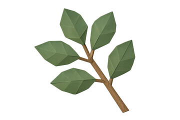 Poster - Low poly 3d rendering depicting verdant leafy branch, digitally crafted and floating against transparent background