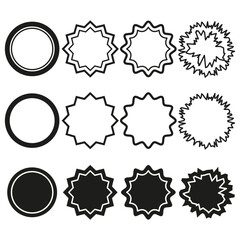 Poster - Round star shapes. Vector black outlines. Mixed frame elements. Abstract contour set.