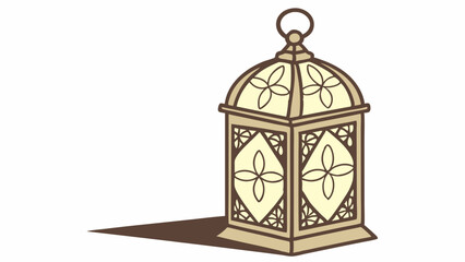 Poster - illustration of a beige lantern with floral designs and a shadow cast on a white background created 