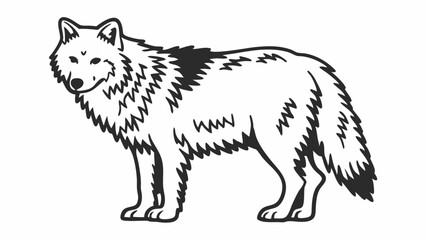 Poster - Illustration of a wolf standing with detailed fur and outline in black and white design style art created with generated ai