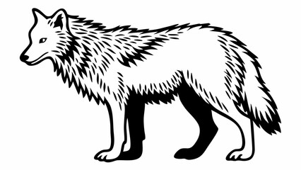 Poster - Illustration of a standing wolf with detailed fur in black and white line art style graphic design vector created with generated ai