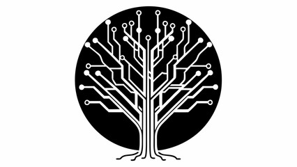 Poster - Stylized tree with circuit board design inside a black circle on a white background element vector created with generated ai