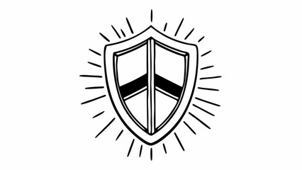 Aufkleber - Stylized shield emblem with radiating lines and a black chevron design in a monochrome illustration created with generated ai
