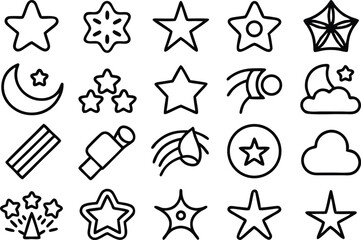 Fototapete - Shooting star icon grid outline icon set a collection of star icons isolated on transparent background