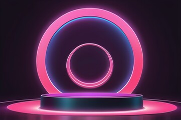 Poster - Futuristic neon lit 3d podium mockup for product display showcase with glowing ring technology concept modern exhibition stage