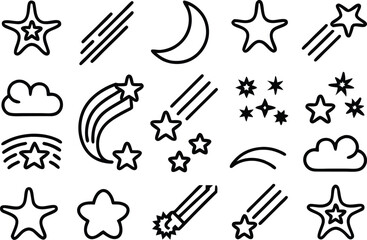 Leinwandbilder - Shooting star icon set grid outline style icons isolated on transparent background