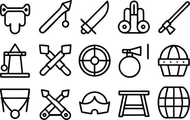 Leinwandbilder - Outline icon set of medieval siege weapons isolated on transparent background
