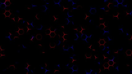 Poster - hexagon texture and glowing rays light blue red animation on plain black background