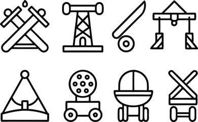 Leinwandbilder - Outline icon set of medieval siege weapons isolated on transparent background