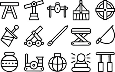 Leinwandbilder - Collection of outline siege weapon icons isolated on transparent background
