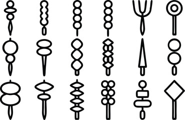 Leinwandbilder - Outline icon set of skewers for food related designs isolated on transparent background