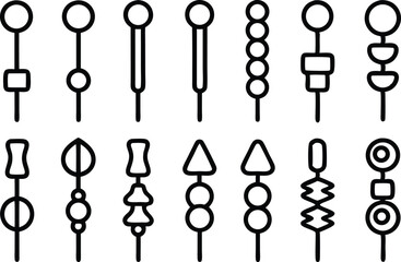 Leinwandbilder - Outline icon set of skewers for food and barbecue designs isolated on transparent background