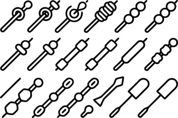 Leinwandbilder - Outline icon set of skewers collection isolated on transparent background