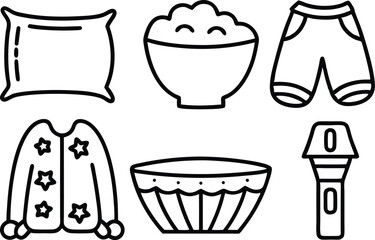 Leinwandbilder - Outline icon set of sleepover party elements isolated on transparent background