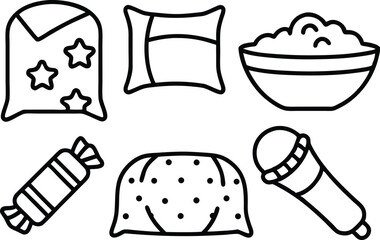 Leinwandbilder - Outline sleepover party icons set isolated on transparent background