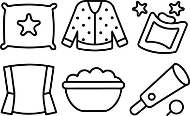 Leinwandbilder - Sleepover party icons outline style set isolated on transparent background