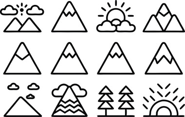 Leinwandbilder - Flat snowy mountain icon set collection isolated on transparent background