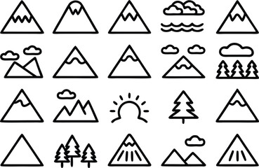 Leinwandbilder - Flat snowy mountain icon set design isolated on transparent background