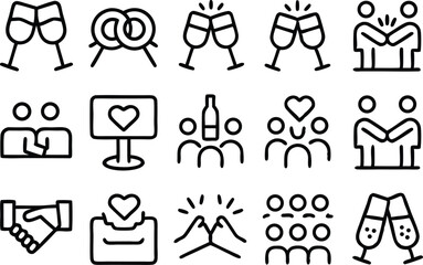 Leinwandbilder - Outline social gathering icons set isolated on transparent background