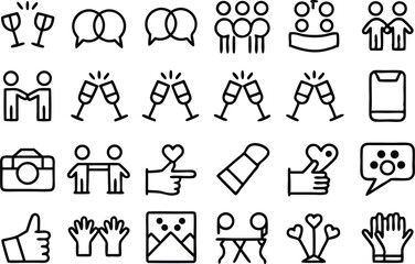 Leinwandbilder - Outline social gathering icons set for digital projects isolated on transparent background