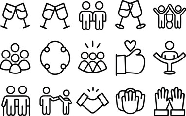 Leinwandbilder - Outline social gathering icons set isolated on transparent background