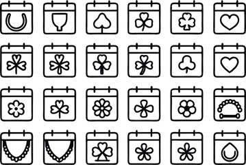 Fototapete - St patricks day calendar icon set a collection of shamrock leprechaun and holiday themed icons for march