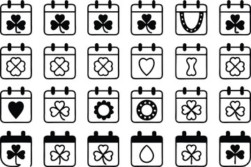 Fototapete - St patricks day calendar icon set a single high quality design featuring shamrocks leprechauns and holiday symbols