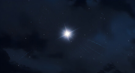 Wall Mural - night sky featuring a bright star with other stars and a lot of dark clouds