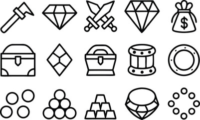 Leinwandbilder - Solid filled treasure chamber icons design set for digital use