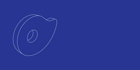 Poster - The outline of a large steak symbol made of white lines on the left. 3D view of the object in perspective. Vector illustration on indigo background
