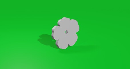 Poster - Isolated realistic white geranium front view with shadow. 3d illustration on green chroma key background