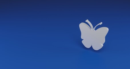 Poster - Isolated realistic white butterfly symbol with shadow. Located on the right side of the scene. 3d illustration on transparent background