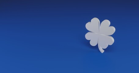 Poster - Isolated realistic white four-leaf clover symbol with shadow. Located on the right side of the scene. 3d illustration on transparent background