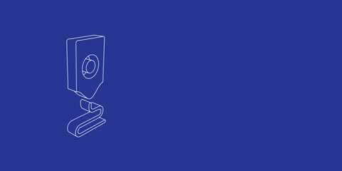 Poster - The outline of a large 3D printer symbol made of white lines on the left. 3D view of the object in perspective. Vector illustration on indigo background