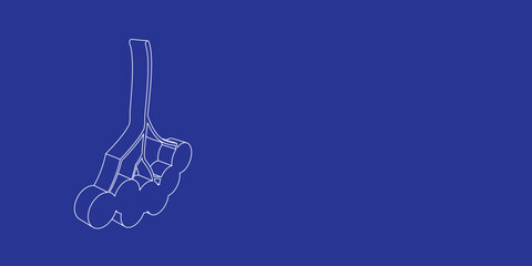 Poster - The outline of a large rowan berry made of white lines on the left. 3D view of the object in perspective. Vector illustration on indigo background
