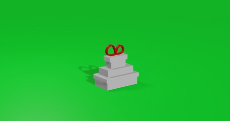 Poster - Isolated realistic white set of gifts front view with shadow. 3d illustration on green chroma key background