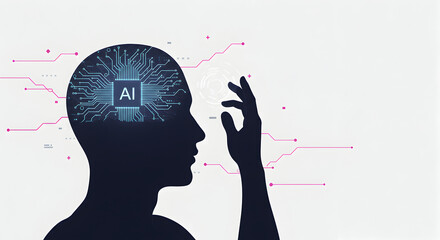 Poster - Conceptual illustration depicting artificial intelligence with circuit board brain
