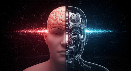 Poster - Conceptual Image of Human Brain Merged with Robotic Technology and Data