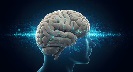 Poster - Digital Brain Illustration Representing Artificial Intelligence and Human Mind Concepts