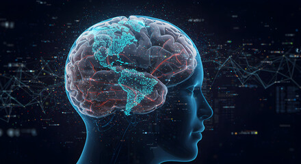 Poster - Human Brain with Data Representation of the World in Digital Concept