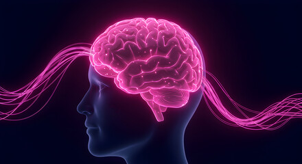 Poster - Conceptual illustration of a brain with connected pathways and neural activity