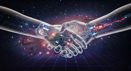 Poster - Digital handshake between humans and artificial intelligence in space concept