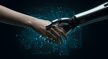 Poster - Human and Robot Handshake Representing Technology and Future Collaboration