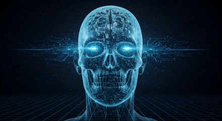 Poster - Digital Human Skull Depicting Futuristic Technology and Artificial Intelligence