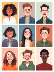 Aufkleber - Emotional Boundaries Chart Showing Diverse Expressions of Frustration, Sadness, and Joy Among Individuals in a Modern Artistic Style