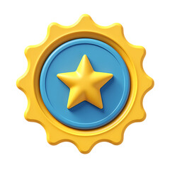 Poster - A yellow star on a blue circle with a yellow sunburst border isolated on transparent background
