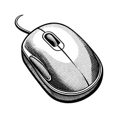 Vintage computer mouse engraving vector illustration