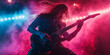 © Aigo labs - A long-haired guitarist shreds on stage during a vibrant rock concert.